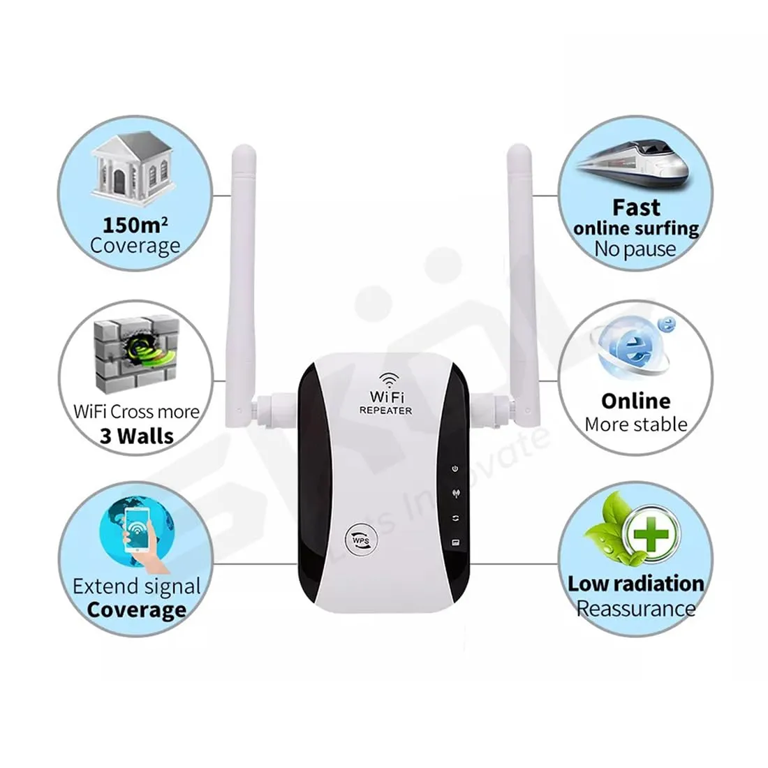 WiFi Extender Wi-Fi Range Signal Booster 300 Mbps Single Band Universal Wireless Repeater with 1 Ethernet Port and 2 External Antennas Built-in Access Point - Product Details