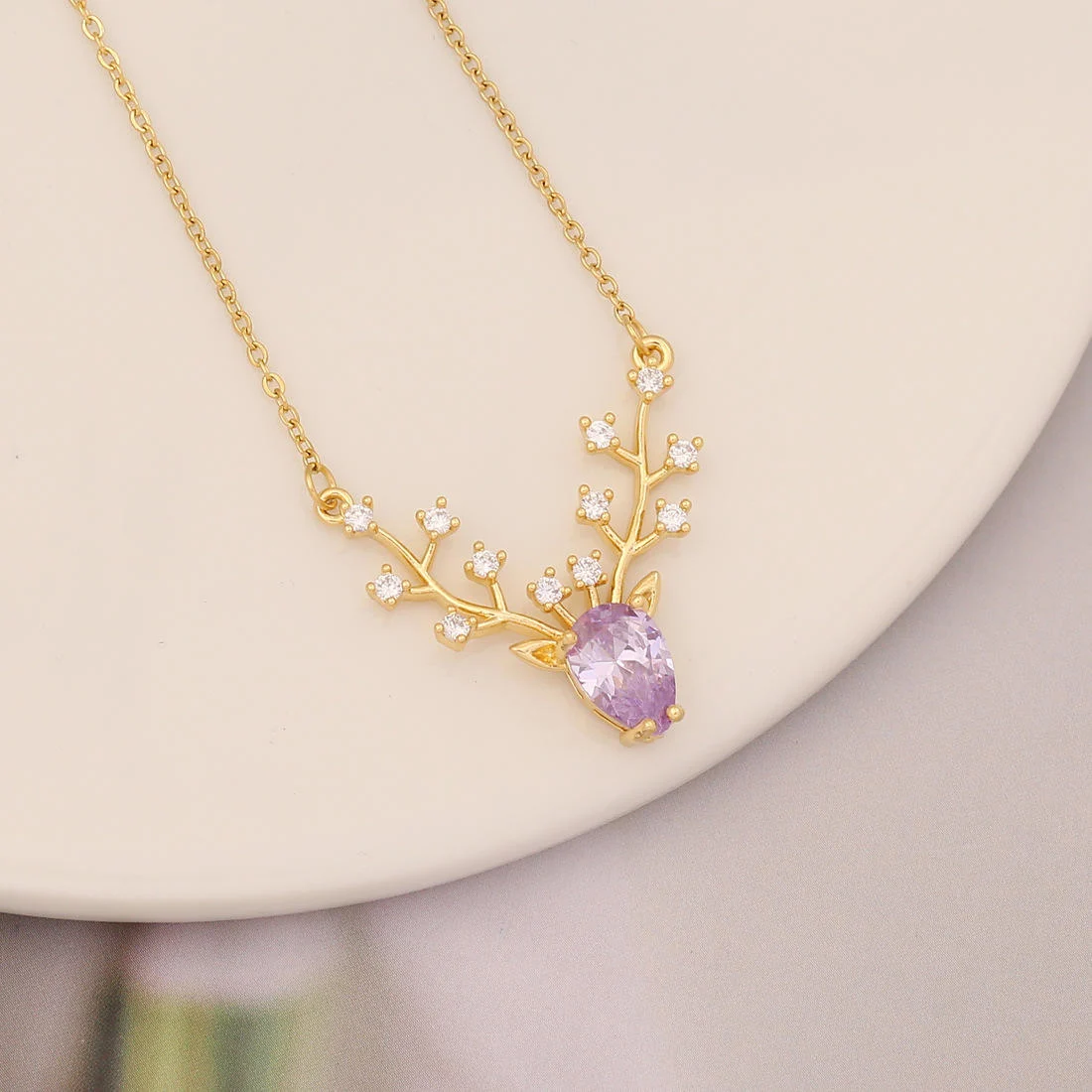 Women Fashion Jewelry Purple Style Brass Necklace - Product Details