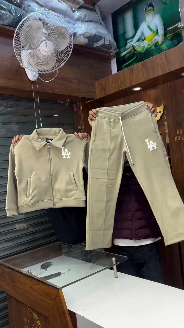 LA Print Tracksuit Sets 🧥 Matching Zip Jackets & Joggers – Beige & Pink Variants - Product Details
