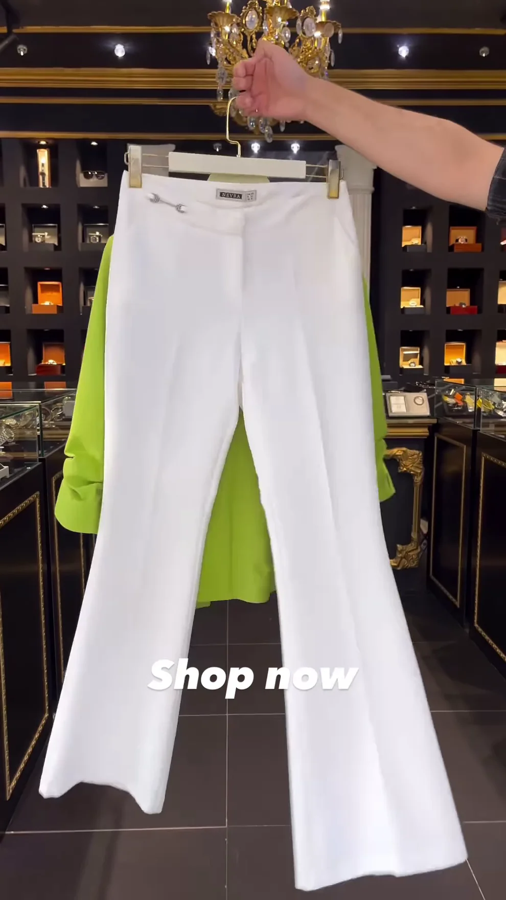 Vibrant Lime Green Blazer with Ruched Sleeves and Pearl Detail - Product Details
